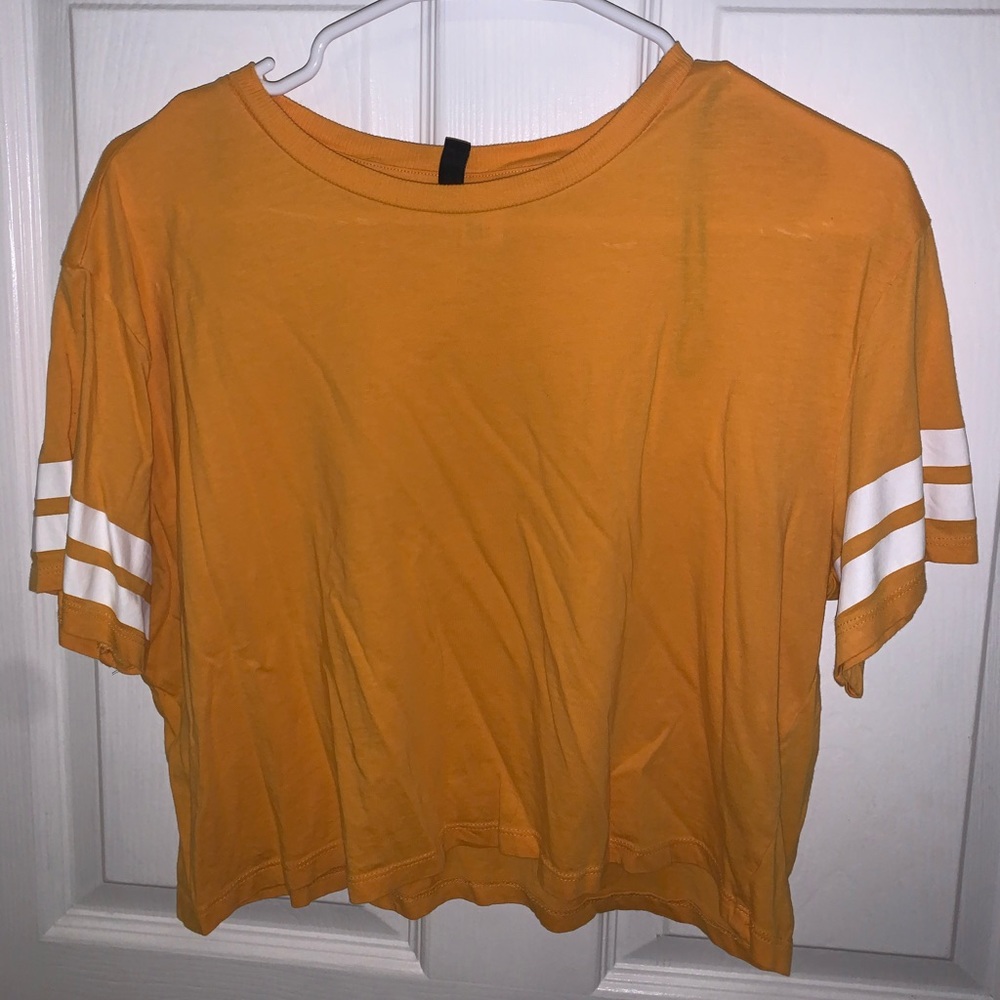 Yellow Crop Top with White Stripes